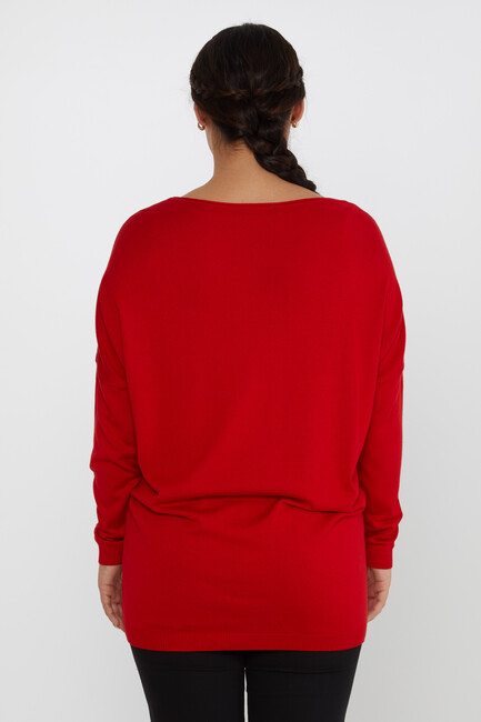 Women's Knitwear Flower Stone Detailed Crew Neck Red - 16622 | KAZEE - Thumbnail