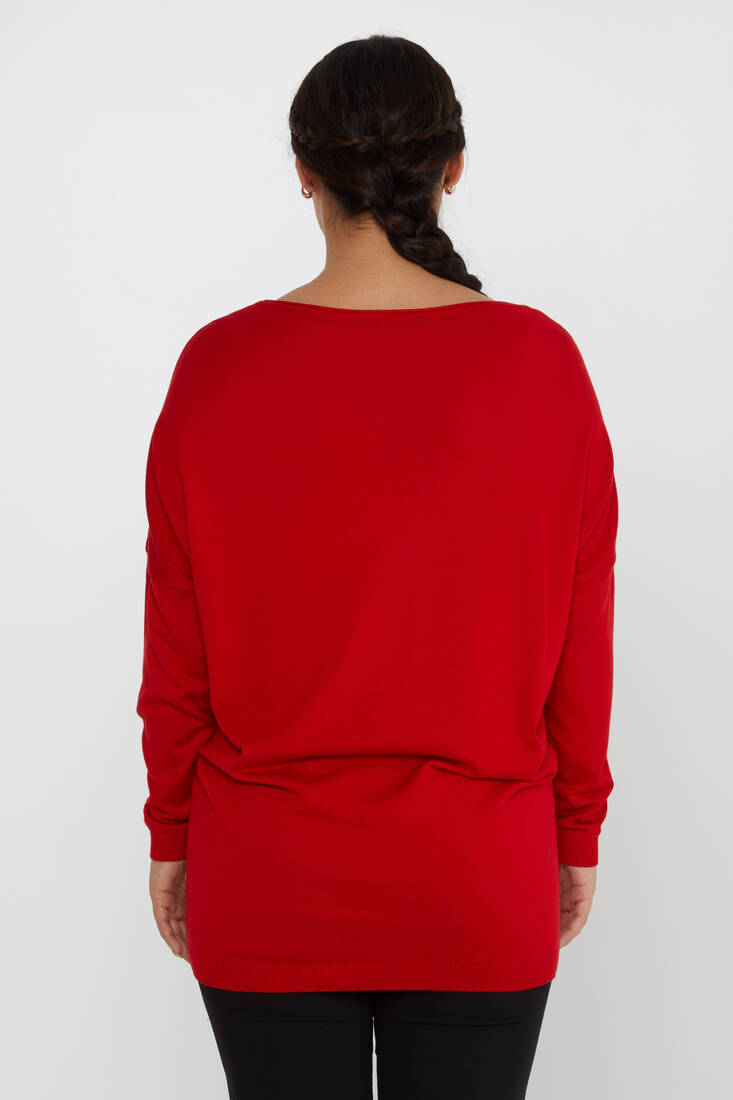 Women's Knitwear Flower Stone Detailed Crew Neck Red - 16622 | KAZEE