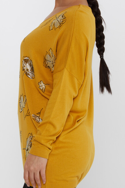 Women's Knitwear Floral Stone Detailed Crew Neck Saffron - 16622 | KAZEE - Thumbnail