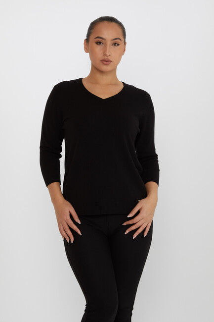 Women's Knitwear Glittery V-Neck Black - 31515 | KAZEE - Thumbnail