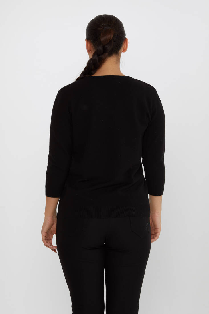 Women's Knitwear Glittery V-Neck Black - 31515 | KAZEE