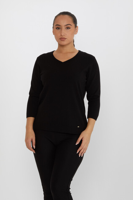 Women's Knitwear Glittery V-Neck Black - 31515 | KAZEE - Thumbnail