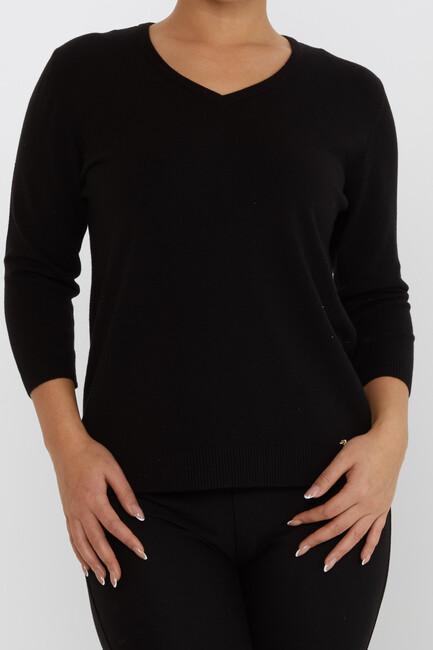 Women's Knitwear Glittery V-Neck Black - 31515 | KAZEE - Thumbnail