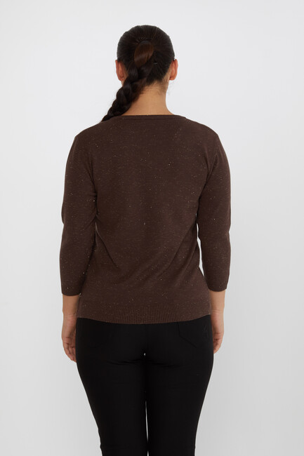 Women's Knitwear Glittery V-Neck Brown - 31515 | KAZEE - Thumbnail