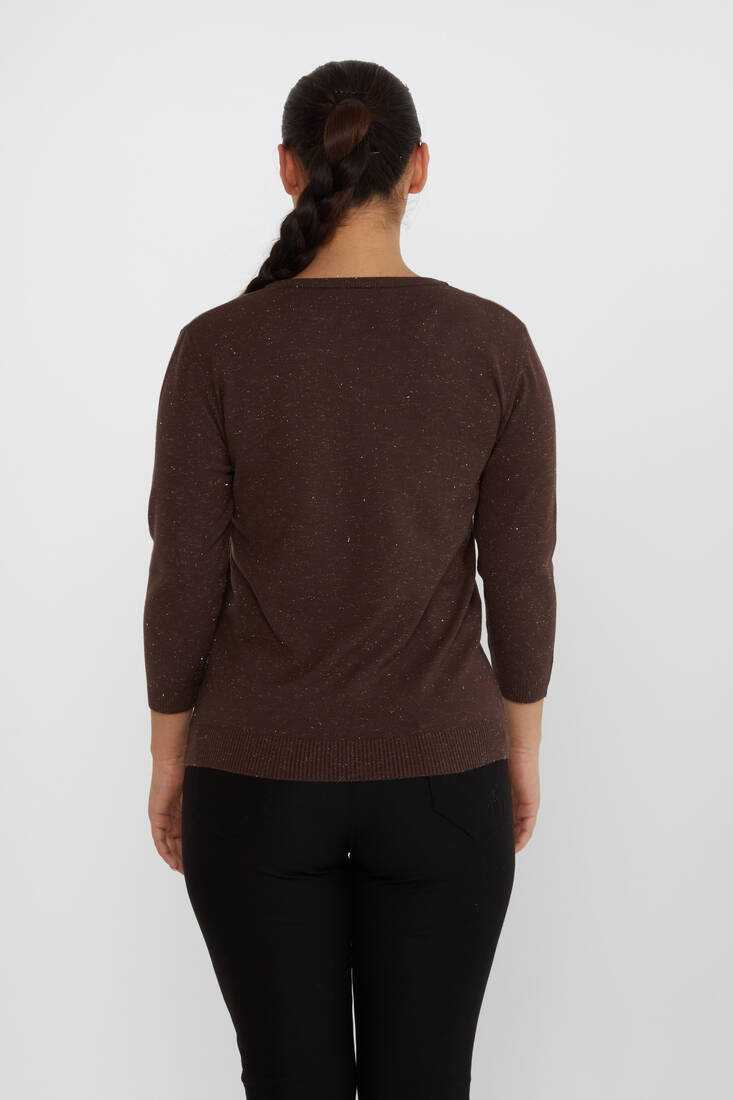 Women's Knitwear Glittery V-Neck Brown - 31515 | KAZEE