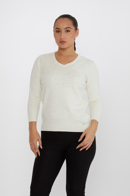 Women's Knitwear Glittery V-Neck Ecru - 31515 | KAZEE - Thumbnail