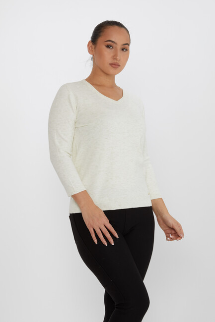 Women's Knitwear Glittery V-Neck Ecru - 31515 | KAZEE - Thumbnail