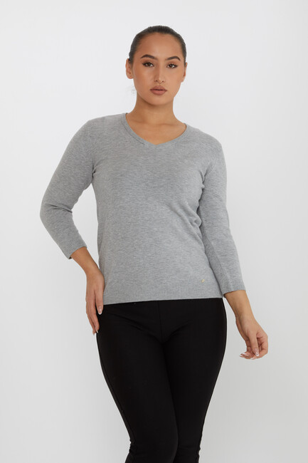 Women's Knitwear Glitter V-Neck Gray - 31515 | KAZEE - Thumbnail