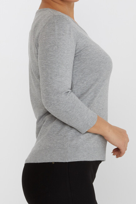 Women's Knitwear Glitter V-Neck Gray - 31515 | KAZEE - Thumbnail