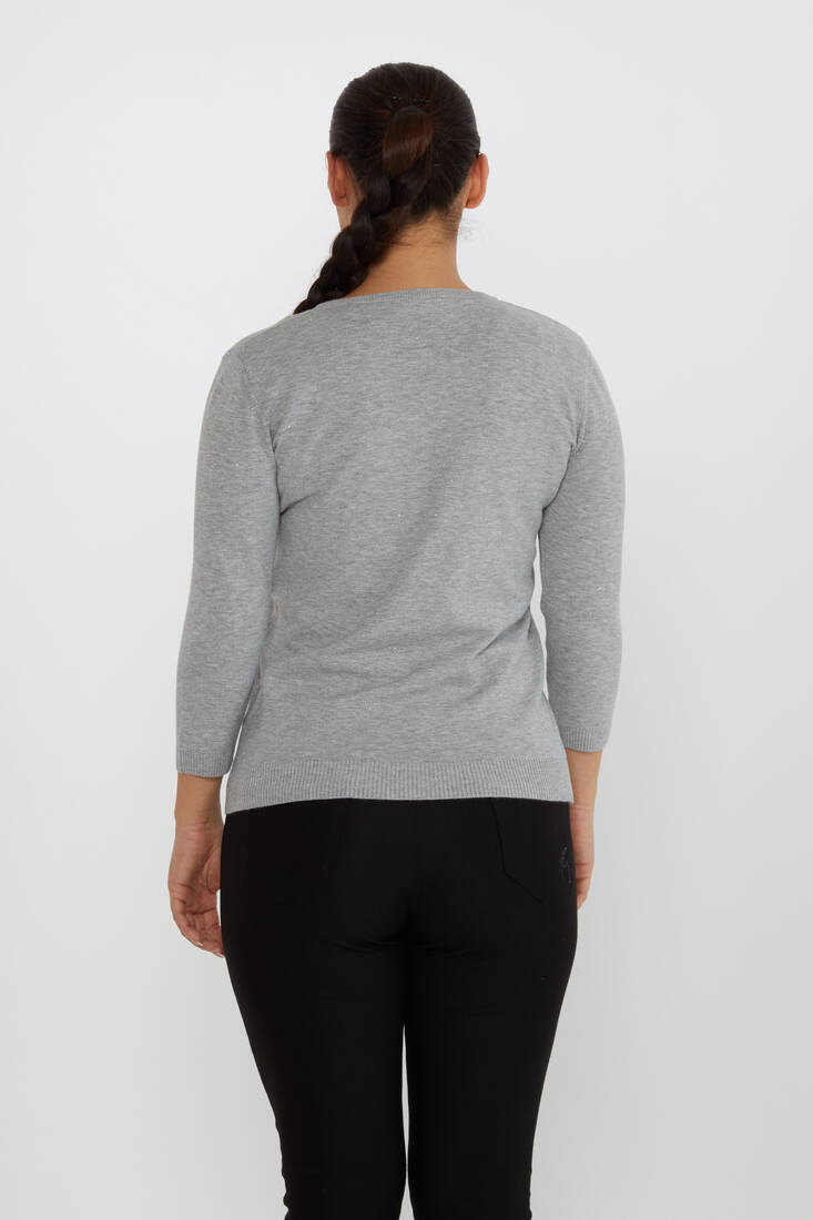 Women's Knitwear Glitter V-Neck Gray - 31515 | KAZEE