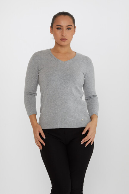 Women's Knitwear Glitter V-Neck Gray - 31515 | KAZEE - Thumbnail