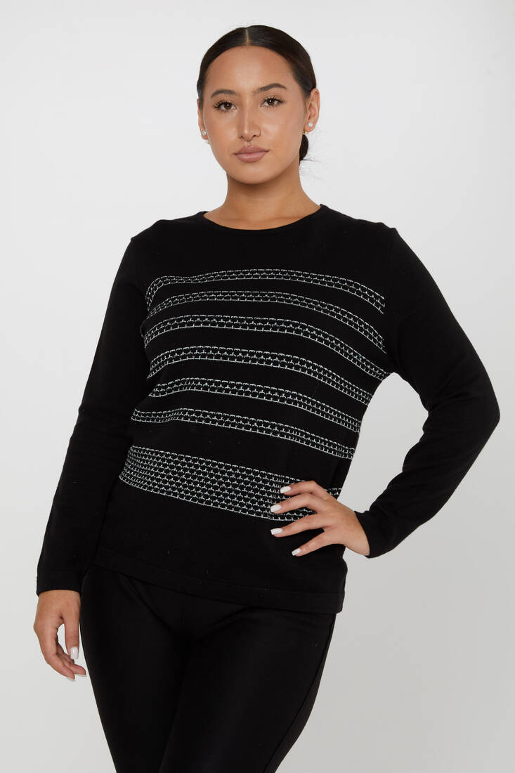 Women's Knitwear Glittery Long Sleeve Black - 31030 | KAZEE