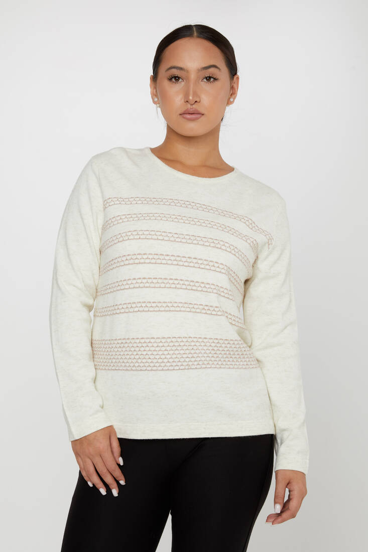 Women's Knitwear Glittery Long Sleeve Ecru - 31030 | KAZEE