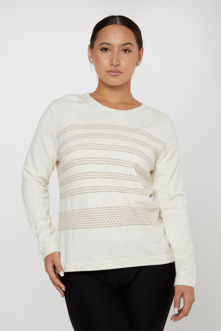 Women's Knitwear Glittery Long Sleeve Ecru - 31030 | KAZEE - Thumbnail