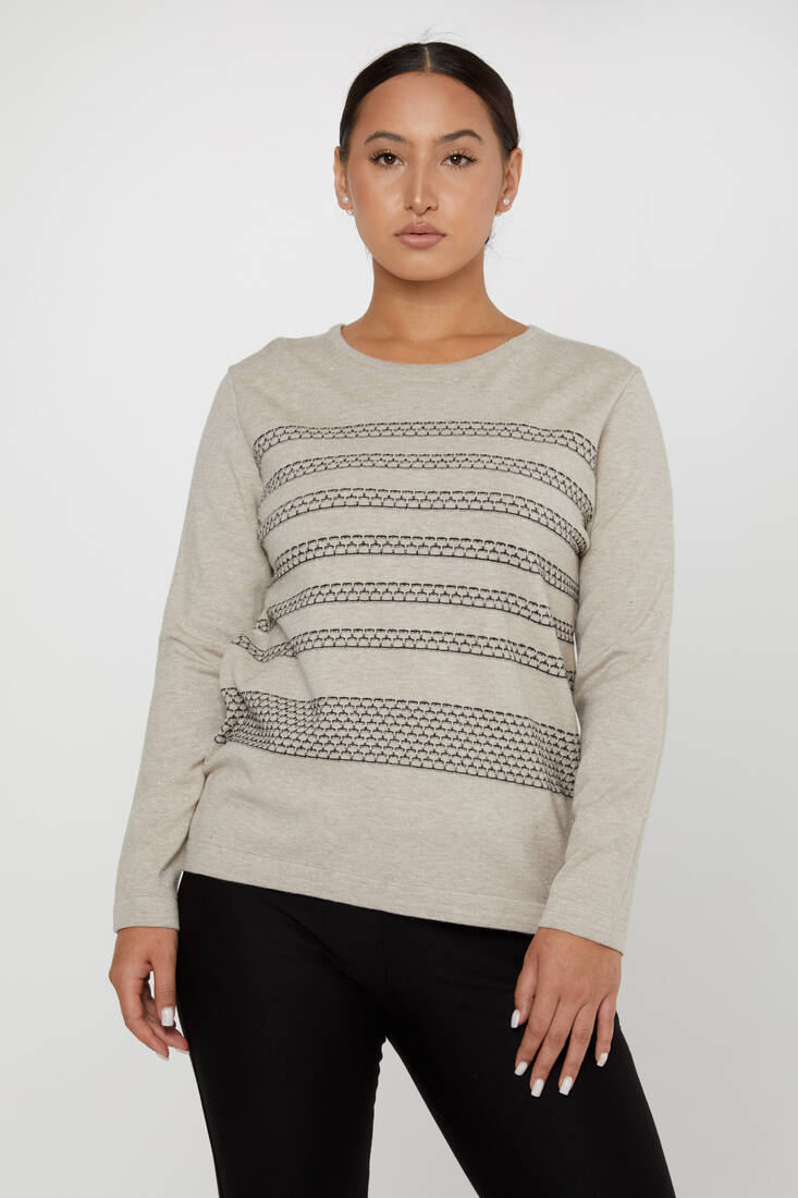 Women's Knitwear Glittery Long Sleeve Stone - 31030 | KAZEE