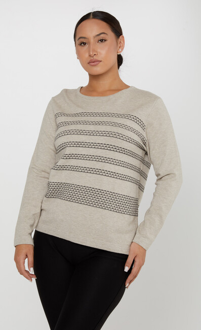 Women's Knitwear Glittery Long Sleeve Stone - 31030 | KAZEE - Thumbnail