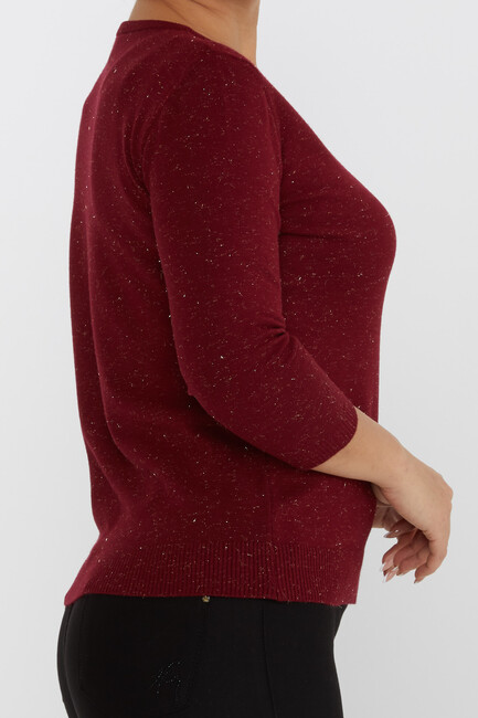 Women's Knitwear Glittery V-Neck Burgundy - 31515 | KAZEE - Thumbnail