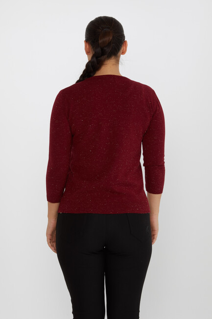 Women's Knitwear Glittery V-Neck Burgundy - 31515 | KAZEE - Thumbnail