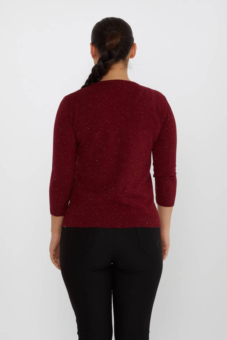 Women's Knitwear Glittery V-Neck Burgundy - 31515 | KAZEE