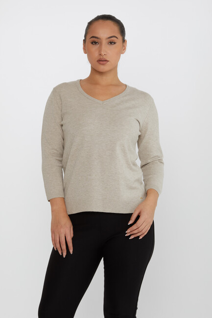 Women's Knitwear Glittery V-Neck Mink - 31515 | KAZEE - Thumbnail