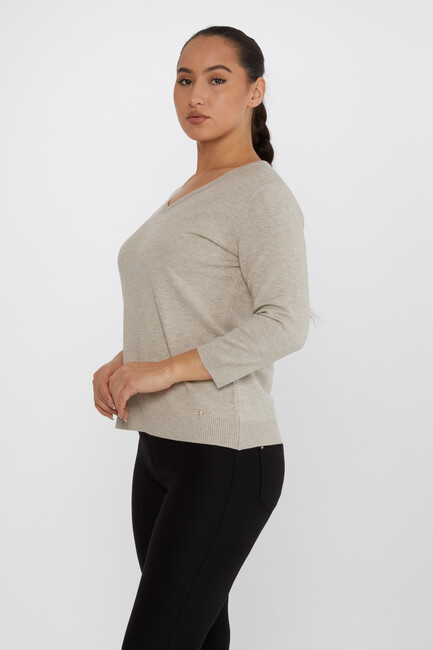 Women's Knitwear Glittery V-Neck Mink - 31515 | KAZEE - Thumbnail