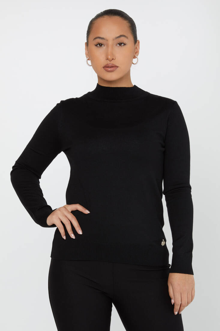 Women's Knitwear Stand Collar Basic Black - 30613 | KAZEE