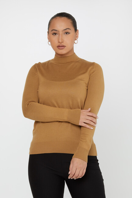 Women's Knitwear Stand Collar Basic Camel - 30613 | KAZEE - Thumbnail