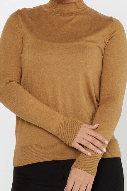 Women's Knitwear Stand Collar Basic Camel - 30613 | KAZEE - Thumbnail