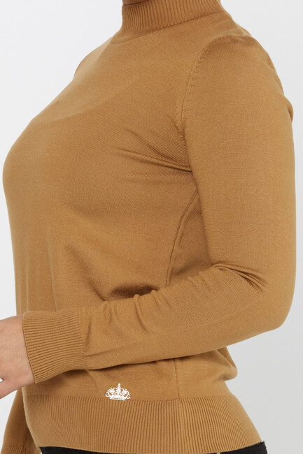 Women's Knitwear Stand Collar Basic Camel - 30613 | KAZEE - Thumbnail