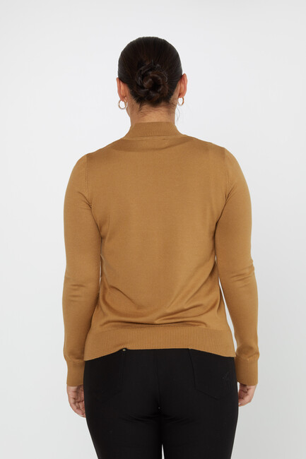 Women's Knitwear Stand Collar Basic Camel - 30613 | KAZEE - Thumbnail