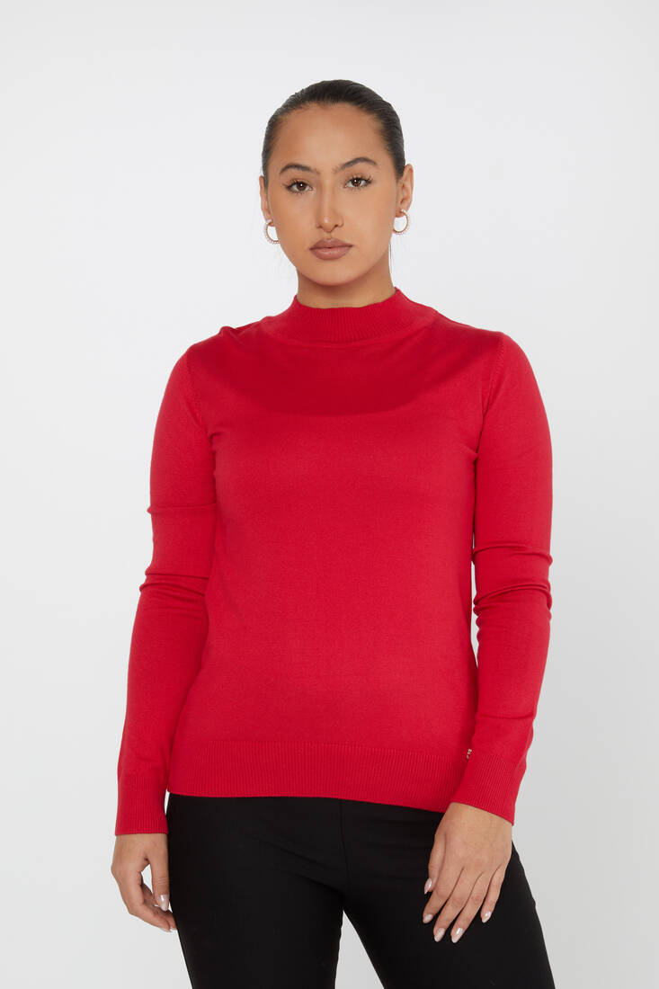 Women's Knitwear Stand Collar Basic Coral - 30613 | KAZEE