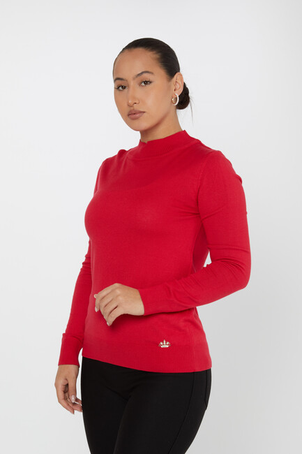 Women's Knitwear Stand Collar Basic Coral - 30613 | KAZEE - Thumbnail