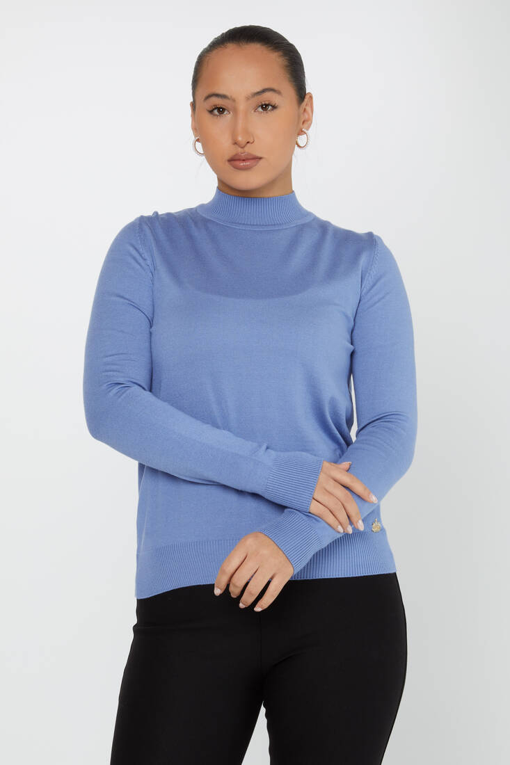 Women's Knitwear Stand Collar Basic Dark Blue - 30613 | KAZEE