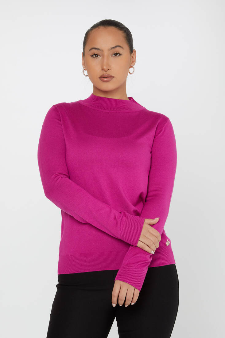 Women's Knitwear Stand Collar Basic Dark Fuchsia - 30613 | KAZEE