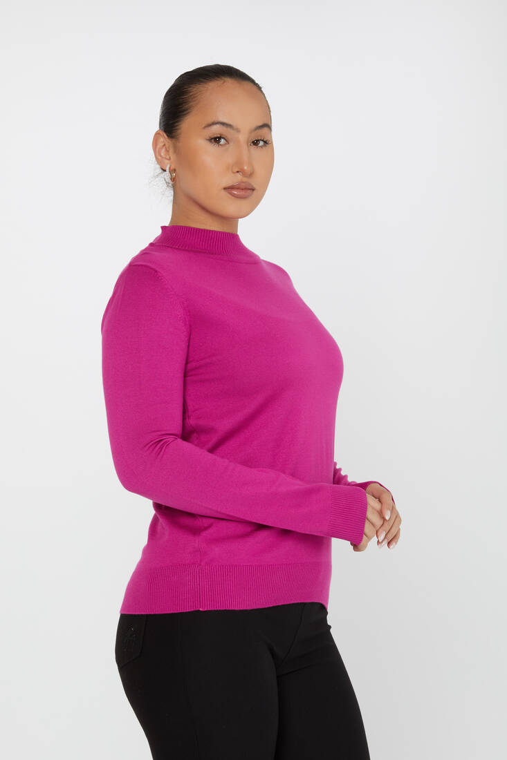 Women's Knitwear Stand Collar Basic Dark Fuchsia - 30613 | KAZEE