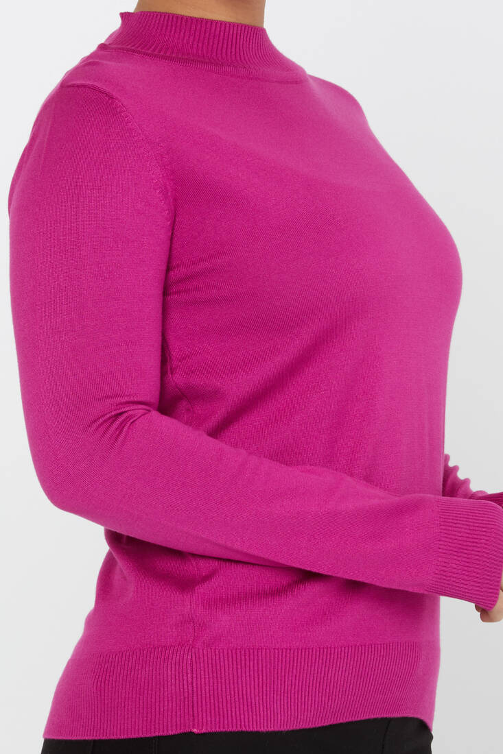 Women's Knitwear Stand Collar Basic Dark Fuchsia - 30613 | KAZEE