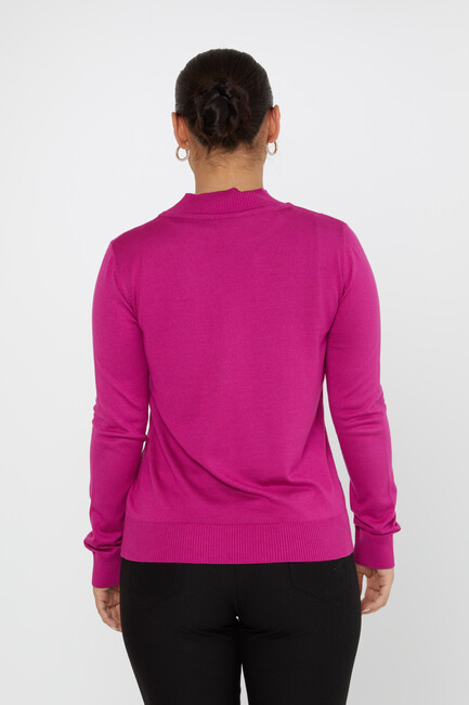 Women's Knitwear Stand Collar Basic Dark Fuchsia - 30613 | KAZEE - Thumbnail