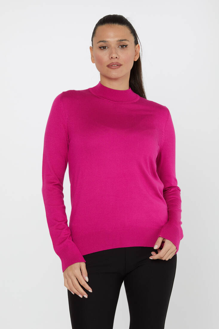 Women's Knitwear Stand Collar Basic Fuchsia - 30613 | KAZEE