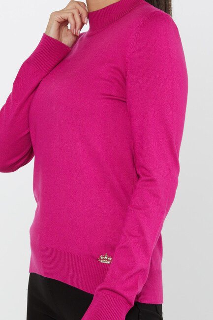 Women's Knitwear Stand Collar Basic Fuchsia - 30613 | KAZEE - Thumbnail