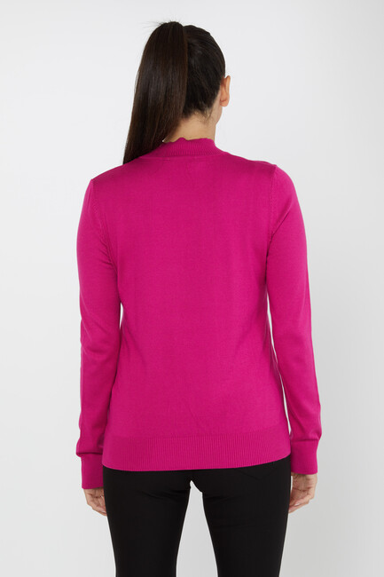 Women's Knitwear Stand Collar Basic Fuchsia - 30613 | KAZEE - Thumbnail