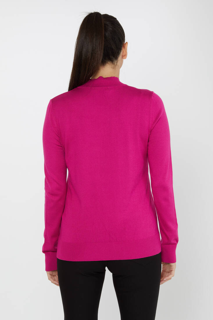 Women's Knitwear Stand Collar Basic Fuchsia - 30613 | KAZEE