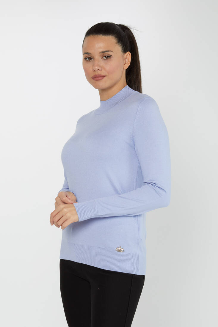 Women's Knitwear Stand Collar Basic Light Blue - 30613 | KAZEE