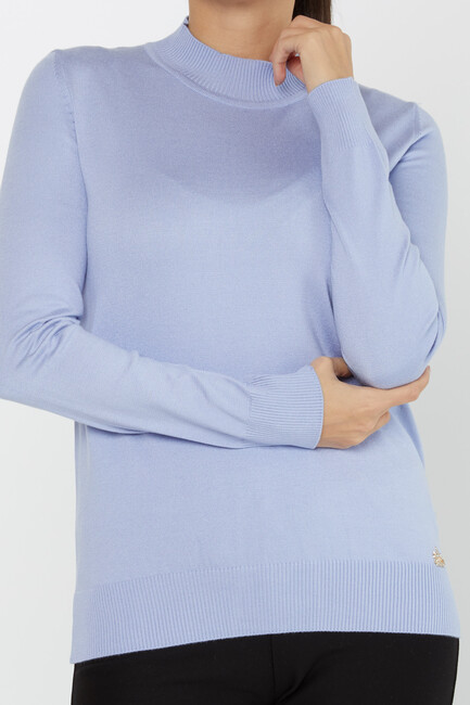 Women's Knitwear Stand Collar Basic Light Blue - 30613 | KAZEE - Thumbnail