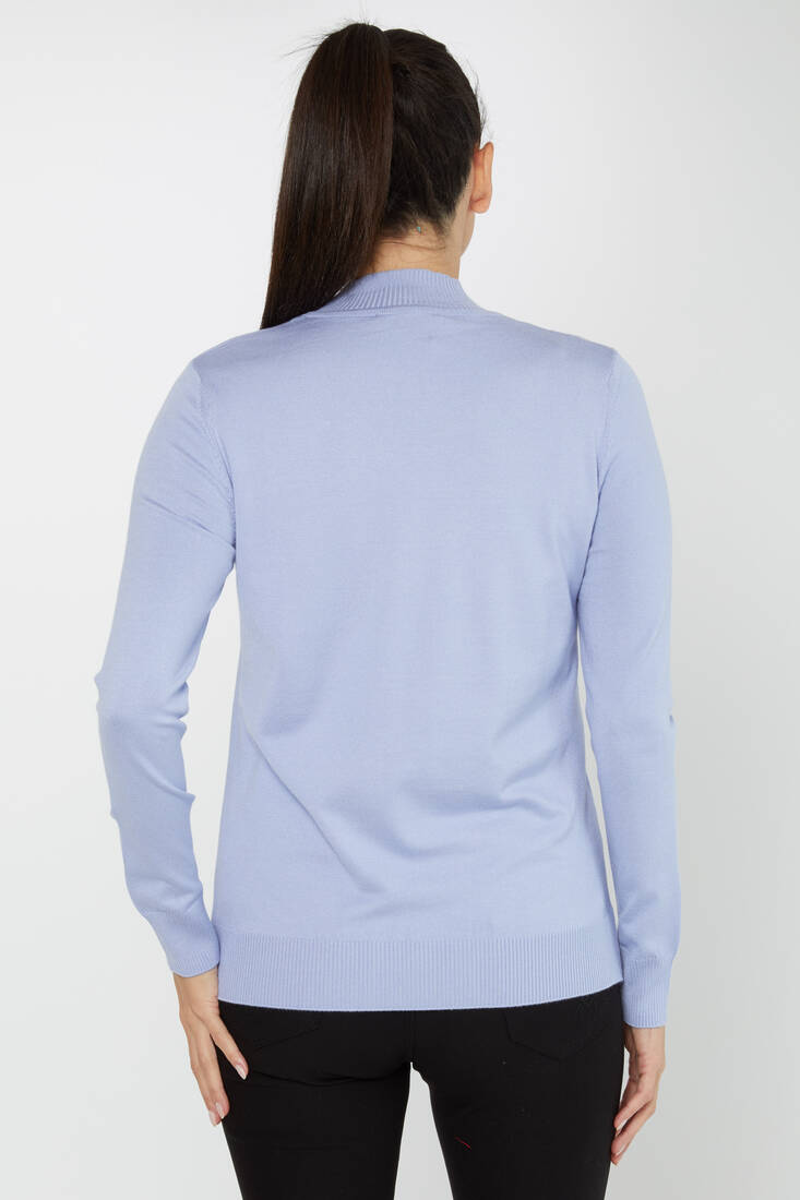 Women's Knitwear Stand Collar Basic Light Blue - 30613 | KAZEE