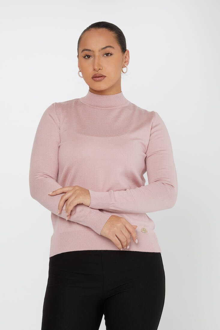 Women's Knitwear Stand Collar Basic Light Pink - 30613 | KAZEE