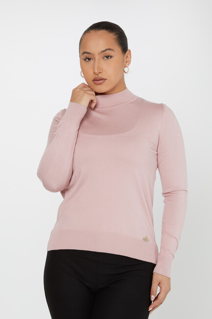 Women's Knitwear Stand Collar Basic Light Pink - 30613 | KAZEE - Thumbnail