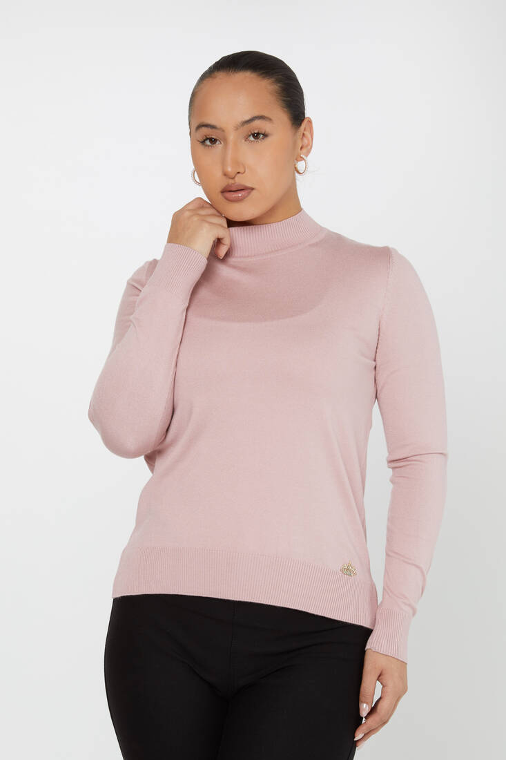 Women's Knitwear Stand Collar Basic Light Pink - 30613 | KAZEE