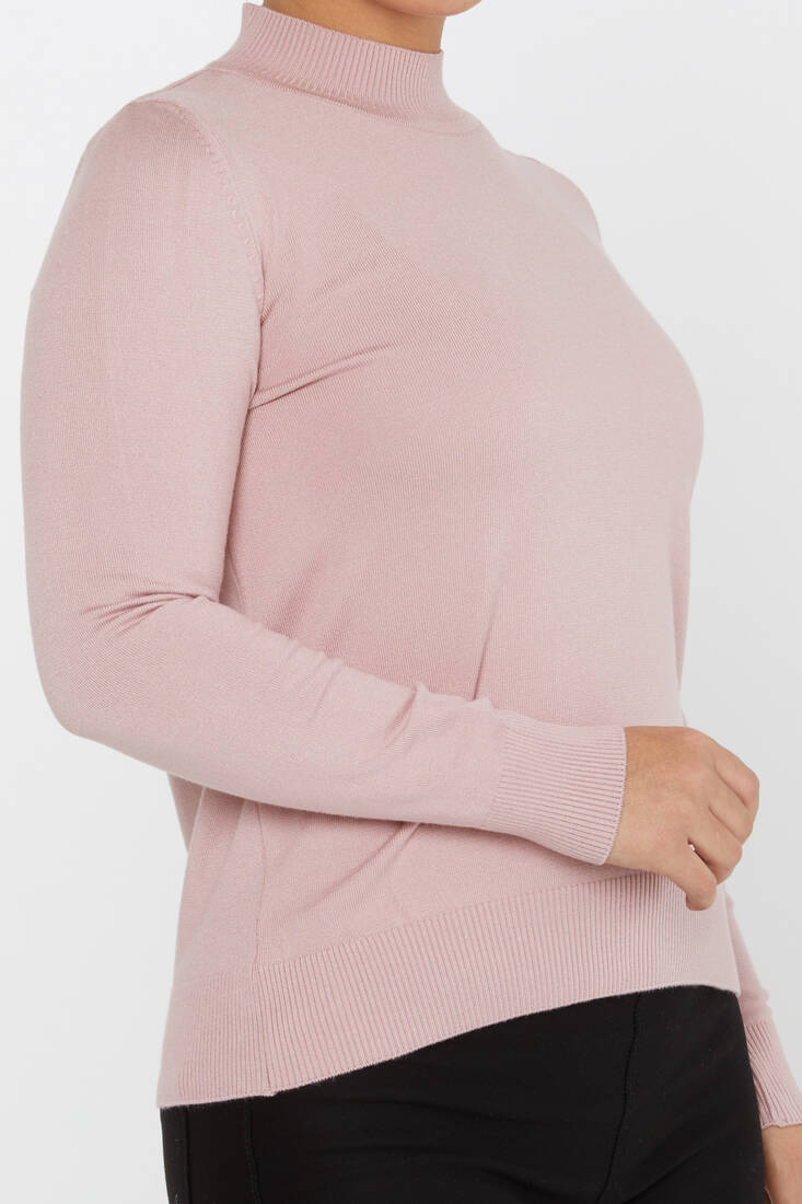 Women's Knitwear Stand Collar Basic Light Pink - 30613 | KAZEE