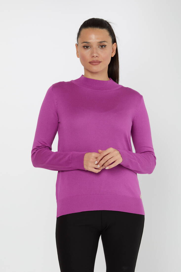 Women's Knitwear Stand Collar Basic Lilac - 30613 | KAZEE