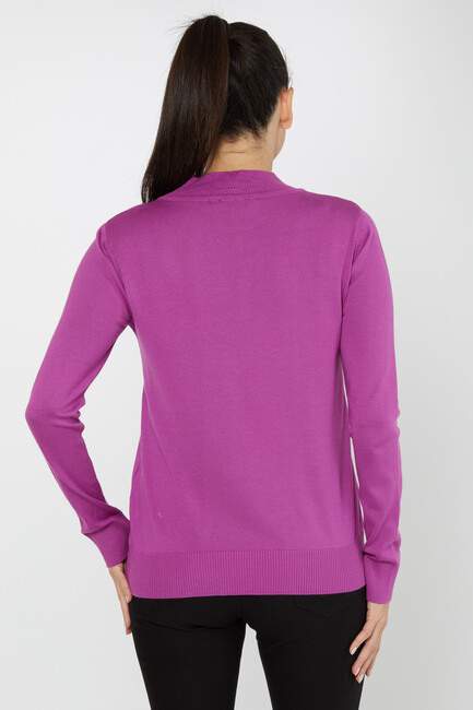 Women's Knitwear Stand Collar Basic Lilac - 30613 | KAZEE - Thumbnail